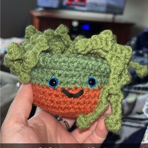 Handmade to order Green and Orange Crochet Plant Buddy Plush for Desk/Bookshelf